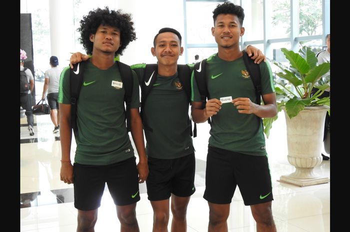 Pemain timnas U-18 Indonesia, Amiruddin Bagus Kaffa (kiri), Beckham Putra Nugraha (tengah), Amiruddin Bagas Kahfi (kanan)