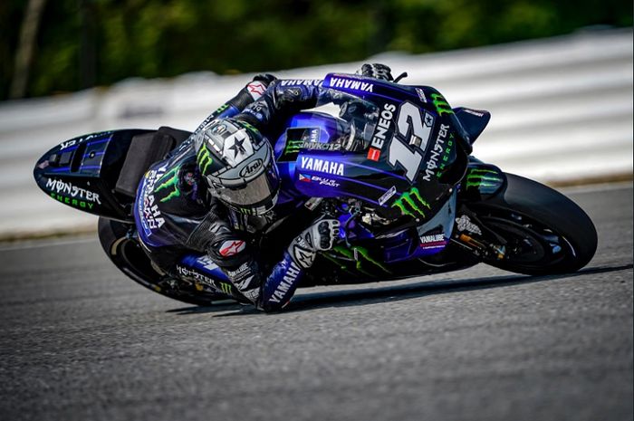 Maverick Vinales (Monster Energy Yamaha) kala tampil pada sesi tes resmi MotoGP 2019 yang digelar di Automotodrom Brno, Republik Ceska, Senin (5/8/2019)