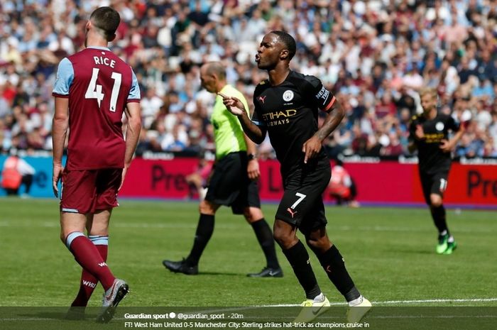 Raheem Sterling mencetak tiga gol ketika Manchester City sukses menggulung West Ham United 5-0 pada pekan pertama Liga Inggris 2019-2020.