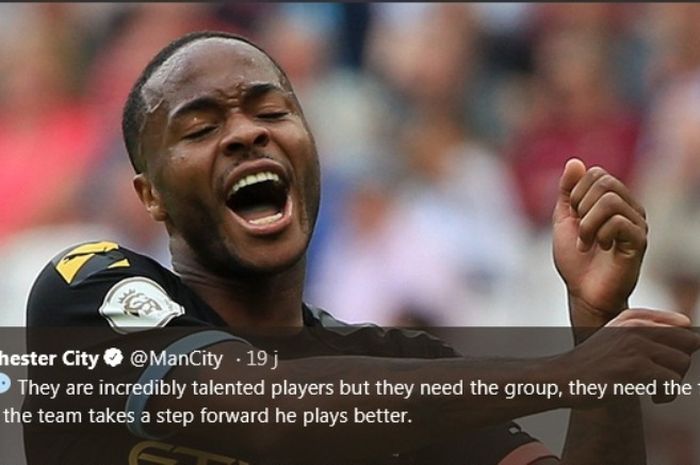 Penyerang Manchester City, Raheem Sterling, dalam laga kontra West Ham United pada Sabtu (10/8/2019).