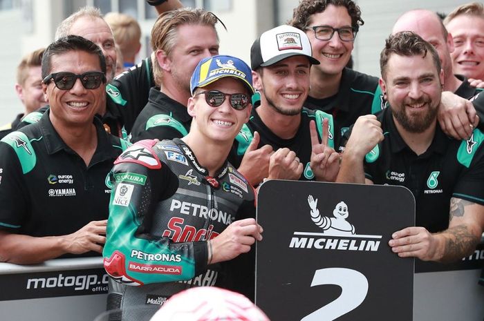 Ekspresi pembalap Petronas Yamaha SRT, Fabio Quartararo usai melakoni babak kualifikasi MotoGP Austria 2019, Sabtu (10/8/2019)