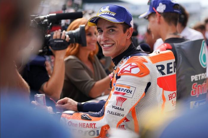 Marc Marquez saat menjalani sesi wawancara sesaat setelah mengamankan pole position pada sesi kualifikasi MotoGP Austria 2019, Sabtu (10/8/2019)