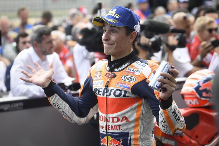 Pembalap Repsol Honda, Marc Marquez, bereaksi seusai balapan MotoGP Austria di Red Bull Ring, Minggu (11/8/2019).