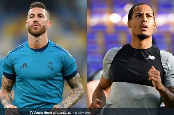 Kolase kapten Real Madrid, Sergio Ramos (kiri), dan bek tengah Liverpool FC, Virgil van Dijk (kanan).