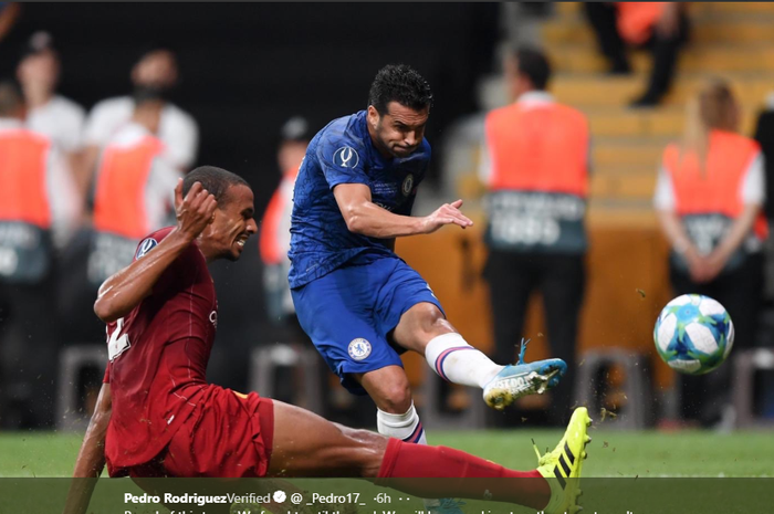 Aksi Pedro saat memperkuat Chelsea menghadapi Liverpool di Piala Super Eropa, Kamis (14/8/2019).