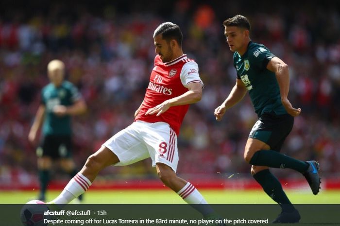 Salah satu aksi dari pemain baru Arsenal, Dani Ceballos, pada pertandingan melawan Burnley di Stadion Emirates, Sabtu (17/8/2019).