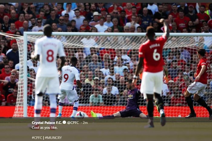 Kiper Manchester United, David de GEa, kebobolan dalam laga kontra Crystal Palace di Old Trafford, Sabtu (24/8/2019).