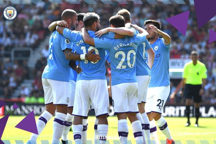 Para pemain Manchester City saat menjamu Bournemouth, Minggu (25/8/2019)