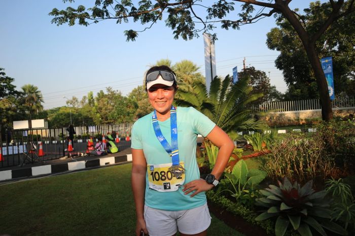 Jessica Shohan, pelari kategori relay marathon di Tiket.com Kudus Relay Marathon 2019, Minggu (25/8/2019).