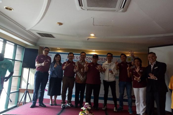 Suasana konferensi pers Jakarta Marathon di Hotel Aryaduta, Kamis (29/8/2019).