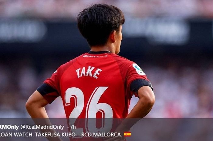 Pemain muda Mallorca, Takefusa KUbo, dalam laga versus Valencia pada Minggu (1/9/2019).