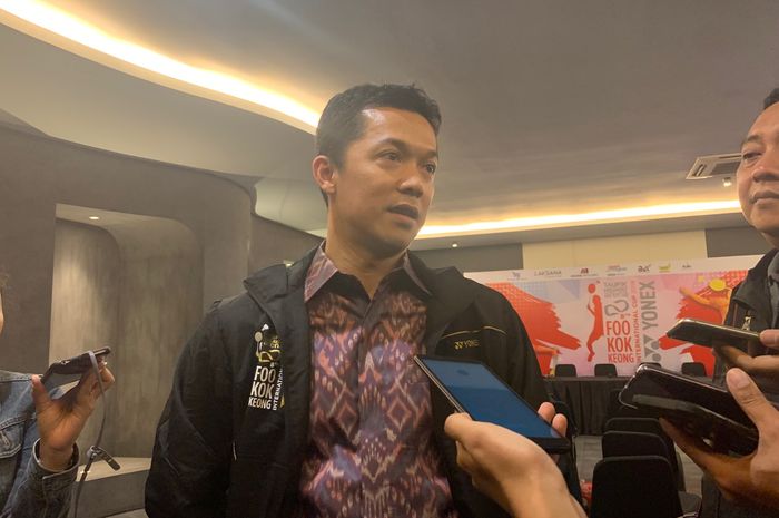 Mantan pemain bulu tangkis nasional, Taufik Hidayat, pada konferensi pers Foo Kok Keong International Cup 2019 di Jakarta, Kamis (12/9/2019)