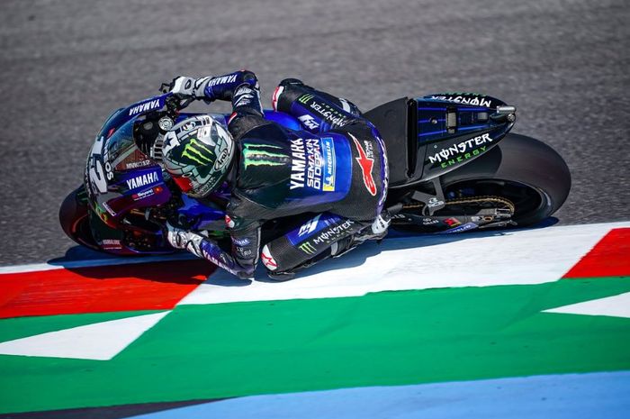 Aksi Maverick Vinales pada babak kualifikasi MotoGP San Marino 2019, Sabtu (14/9/2019)