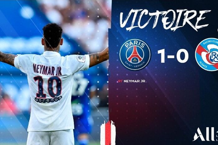 Neymar jadi penentu kemenangan 1-0 PSG atas Strasbourg, Sabtu (14/9/2019).