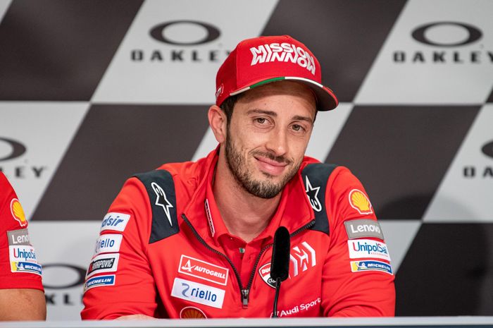 Pembalap Ducati, Andrea Dovizioso, saat konferensi pers jelang MotoGP San Marino di Sirkuit Misano, Kamis (12/9/2019).