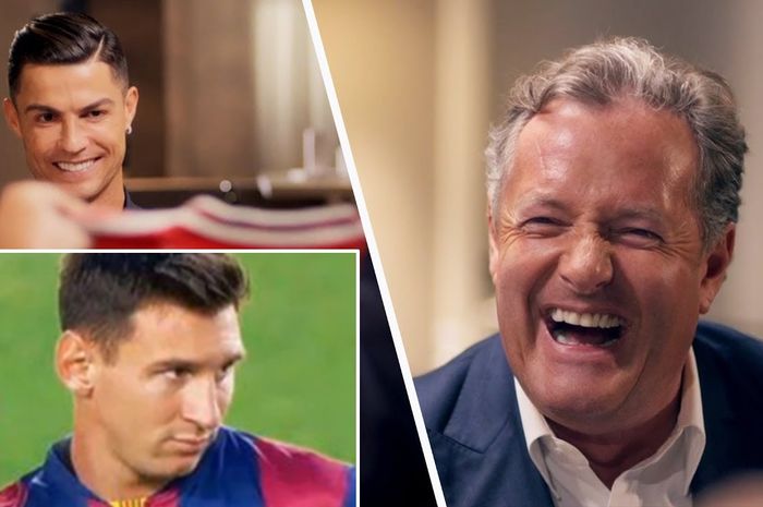 Jurnalis Inggris, Piers Morgan (kanan), mewawancari Cristiano Ronaldo dan sempat menilai Lionel Messi pesepak bola terbaik di dunia.