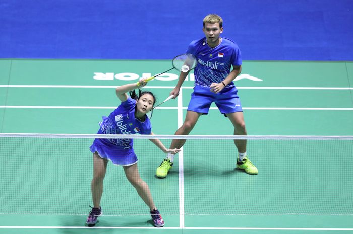 Pemain ganda campuran Indonesia, Rinov Rivaldy/Pitha Haningtyas Mentari, kala berlaga di babak kedua China Open 2019 Kamis (19/9/2019)