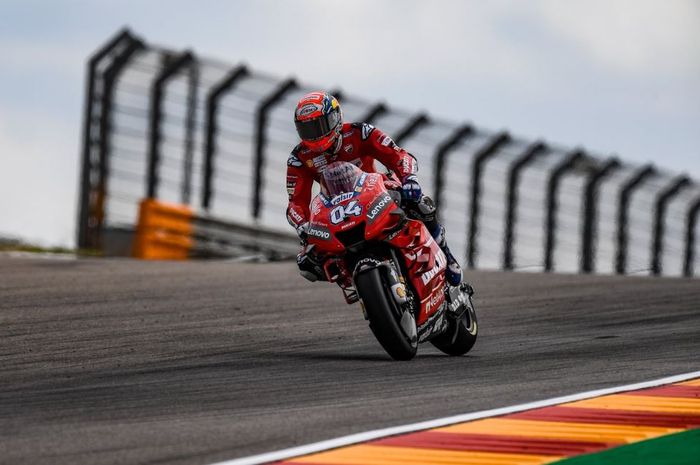 Aksi pembalap Ducati, Andrea Dovizioso pada sesi latian bebas MotoGP Aragon 2019, Jumat (20/9/2019)