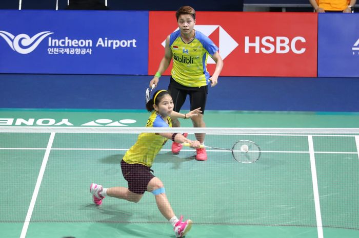 Greysia Polii/Apriyani Rahayu ketika berlaga pada babak kesatu Korea Open 2019 Rabu (25/9/2019).