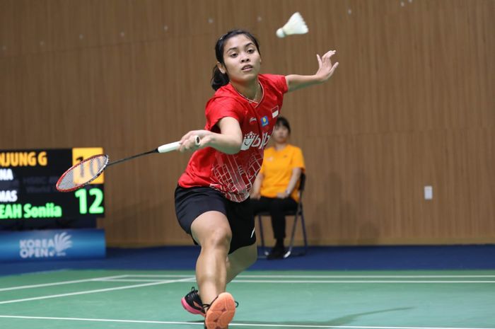 Pebulu tangkis tunggal putri Indonesia, Gregoria Mariska Tunjung, menjalani babak pertama Korea Open 2019 di Incheon Airport Skydome, Rabu (25/9/2019).