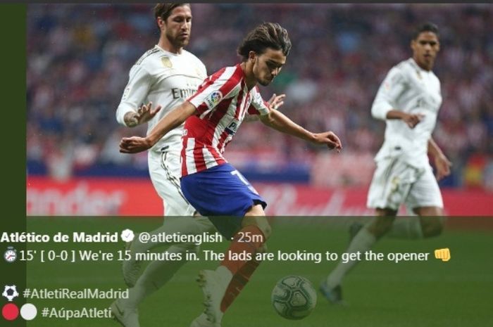 Striker Atletico Madrid, Joao Feix, dalam laga melawan Real Madrid di Wanda Metropolitano pada Sabtu (28/9/2019).