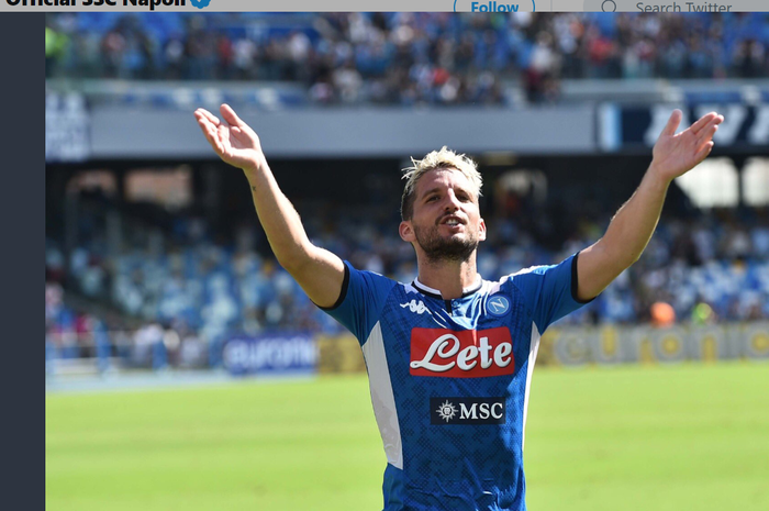 Dries Mertens mencetak gol ke-114 untuk Napoli saat menang 2-1 atas Brescia, Minggu (29/9/2019) di San Paolo.