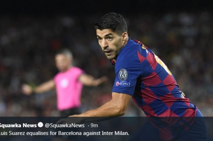 Striker Barcelona, Luis Suarez, dalam laga kontra Inter Milan di Camp Nou pada Rabu (2/10/2019).