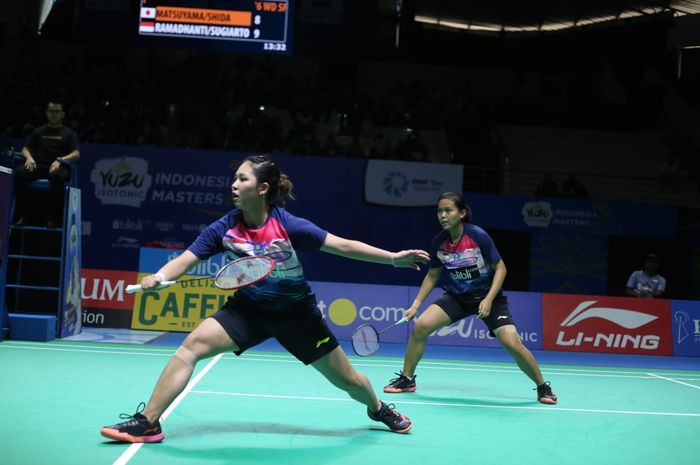 Pasangan ganda putri Indonesia, Siti Fadia Silva Ramadhanti/Ribka Sugiarto, pda babak semifinal Indonesia Masters 2019 Super 100 di GOR Ken Arok, Malang, Sabtu (5/10/2019).