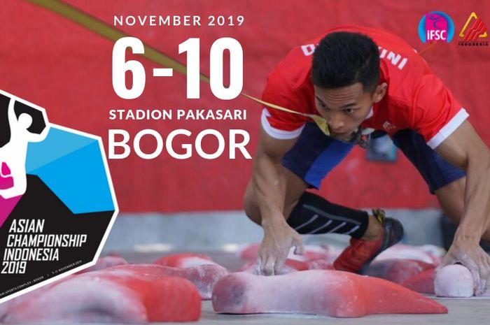 Poster kejuaraan panjat tebing IFSC Asian Championship pada 6-10 November 2019 mendatang di Stadion Pakansari, Bogor, Jawa Barat