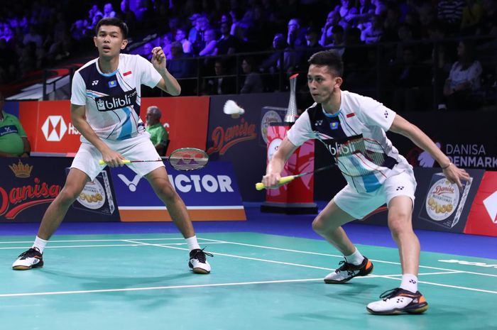 Pasangan ganda putra Indonesia, Fajar Alfian/Muhammad Rian Ardianto,  menjalani babak pertama Denmark Open 2019 di Odense Sportspark, Rabu (16/10/2019)