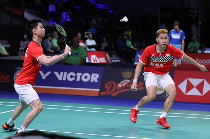 Pasangan ganda putra Indonesia, Marcus Fernaldi Gideon/Kevin Sanjaya Sukamuljo, tampil pada babak pertama Denmark Open 2019 di Odense Sportspark, Kamis (17/10/2019).