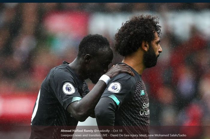 Sadio Mane (kiri) dan Mohamed Salah, dua penyerang Liverpool.