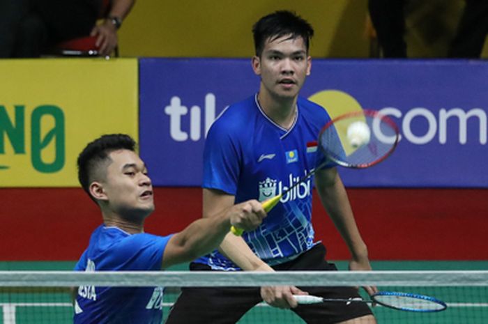 Pasangan ganda putra Indonesia, Leo Rolly Carnando/Daniel Marthin, tampil pada babak pertama Indonesia International Challenge 2019 di GOR Bulutangkis Djarum, Magelang, Jawa Tengah, Rabu (23/10/2019), Rabu (23/10/2019).