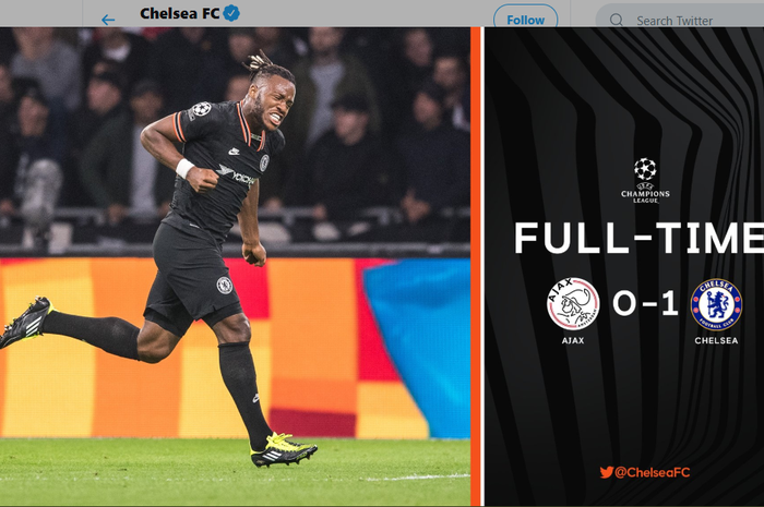 Chelsea mengalahkan Ajax Amsterdam pada matchday 3 Liga Champions lewat gol Michy Batshuayi, Rabu (24/10/2019).