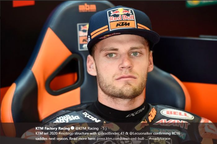 Pembalap asal Afrika Selatan, Brad Binder, ditunjuk  untuk menggantikan posisi Johann Zarco di KTM mulai musim 2020.