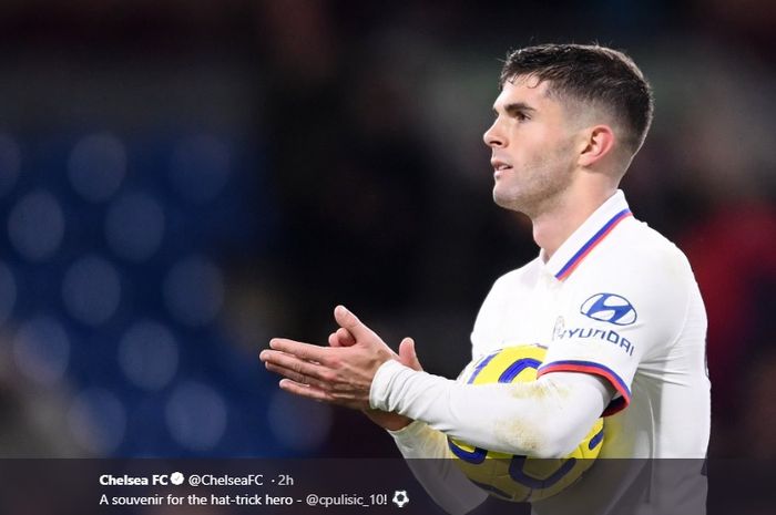 Winger Chelsea, Christian Pulisic, sukses mencatatkan hat-trick ke gawang Burnley pada laga pekan ke-10 Liga Inggris di Stadion Turf Moor, Sabtu (26/10/2019).