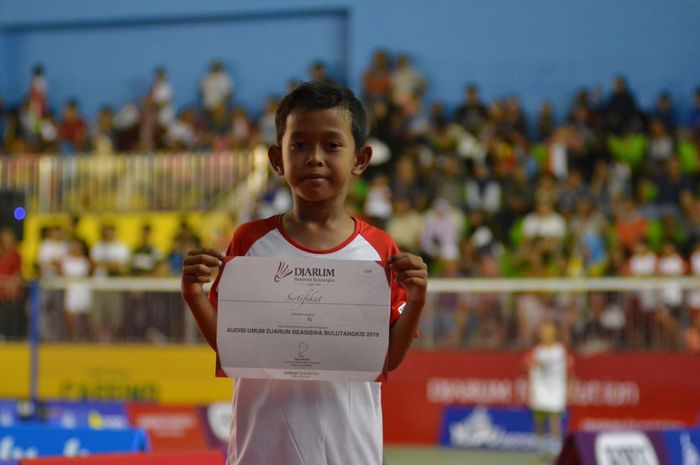 N, peserta Audisi Umum 2019 Solo Raya kategori U-11 Putra sesaat setelah mengikuti Tahap Screening, di GOR. RM. Said, Karanganyar, Jawa Tengah, Minggu (27/10/2019).