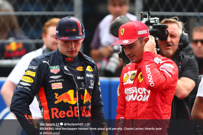 Hukuman yang didapat pembalap Red Bull Racing, Max Verstappen (kiri), membuat pembalap Ferrari, Charles Leclerc (kanan), menjadi pole sitter seri balap F1 GP Meksiko.