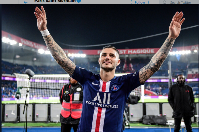 Mauro Icardi, merayakan kemenangan 4-0 PSG atas Marseille pada pekan ke-11 Liga Prancis, Minggu (27/10/2019) di Parc des Princes.