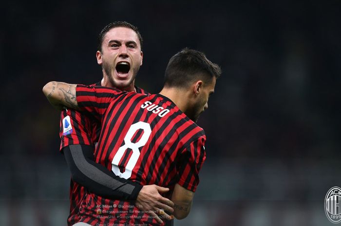 Suso mencetak gol AC Milan ke gawang SPAL dalam lanjutan Liga Italia di San Siro, 31 Oktober 2019.