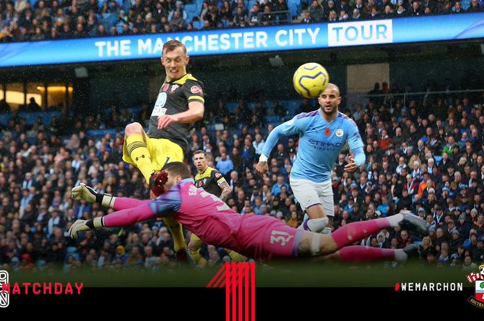 James Ward-Prowse saat merayakan gol ke gawang Manchester City di Etihad Stadium, pada laga pekan ke-11 Liga Inggris, Sabtu (2/11/2019).