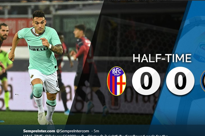 Inter Milan ditahan Bologna 0-0 pada babak pertama laga pekan ke-11 Liga Italia, Sabtu (2/11/2019) di Stadion Renato Dall'Ara.