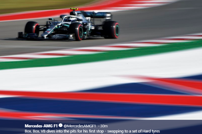 Valtteri Bottas dalam balapan seri ke-19 F1 GP Amerika Serikat di Circuit of The Americas, 3 November 2019.