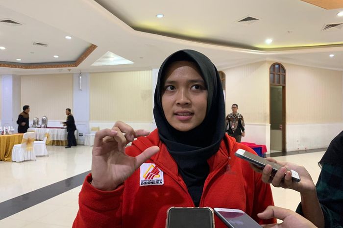 Atlet panjat tebing Indonesia, Aries Susanti Rahayu, di Kantor Kemenpora, Jakarta, Selasa (5/11/2019).