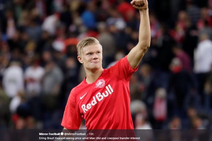 Penyerang muda RB Salzburg, Erling Braut Haaland, melakukan selebrasi usai mencetak gol ke gawang Napoli dalam pertandingan matchday keempat Liga Champions.