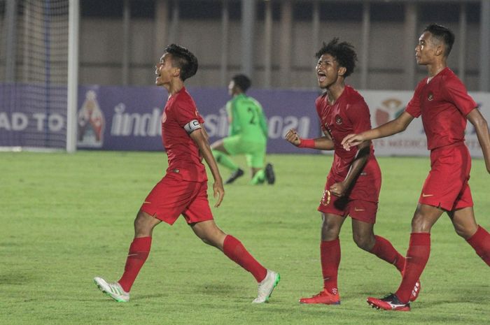 Skuat Timnas U-19 Indonesia saat tampil menghadapi Timor Leste pada laga pertama Kualifikasi Piala Asia U-19 2020 di Stadion Madya, Jakarta, Rabu (6/11/2019) malam WIB.