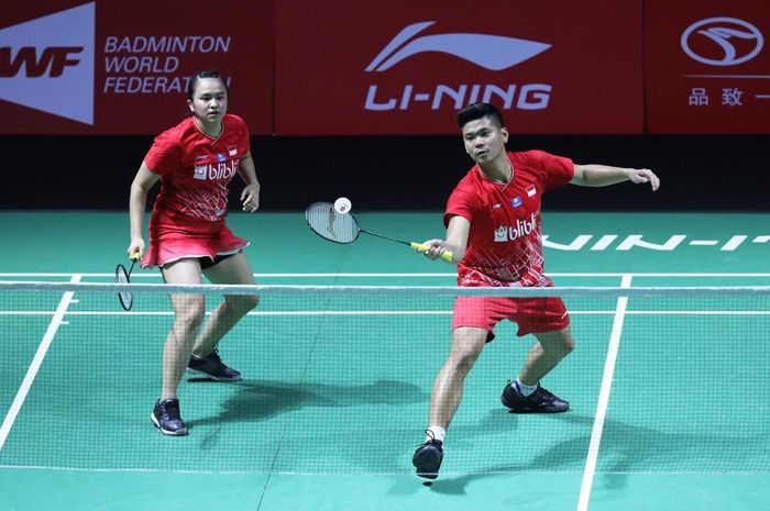 Ganda campuran Indonesia, Praveen Jordan/Melati Daeva Oktaviani saat berlaga pada Fuzhou China Open 2019, Kamis (7/11/2019)