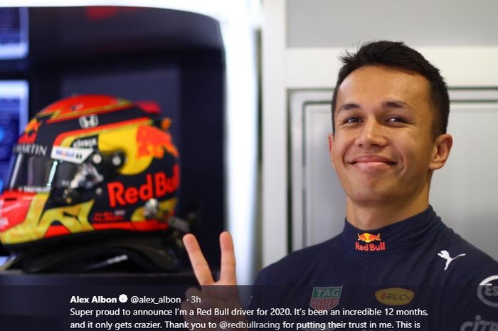 Alexander Albon akan menjadi pembalap Red Bull Racing di F1 musim 2020.