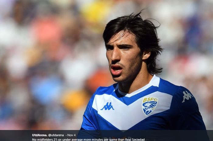 Gelandang tengah muda asal Italia milik Brescia, Sandro Tonali.