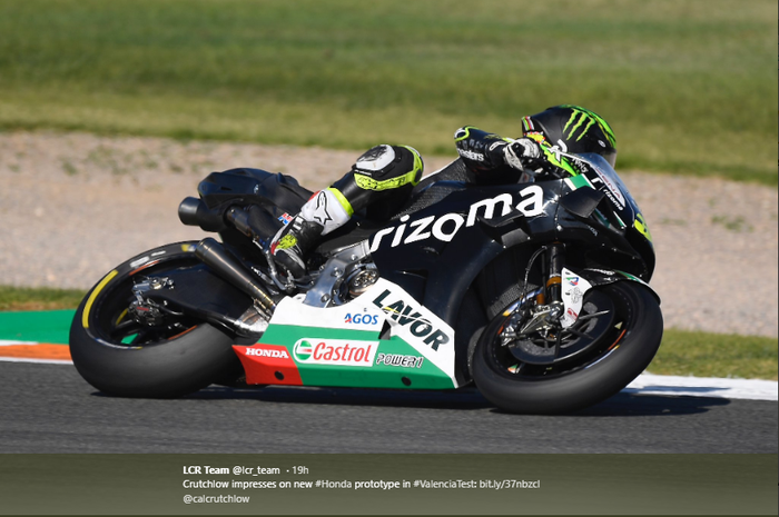 Pembalap LCR Honda, Cal Crutchlow, saat melakoni sesi tes pramusim MotoGP 2020 di Sirkuit Ricardo Tormo, Valencia, Rabu (20/11/2019)